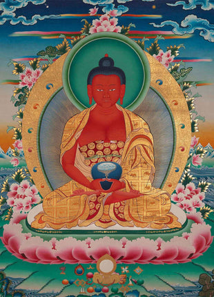 Red Amitabha Buddha Original Hand-Painted Thangka | Wall Hanging For Peace And Harmony |  Mindfulness Meditation Practice Tool