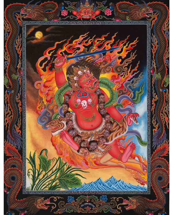 Red Bhairava Mahakala Thangka | Original Hand painted Newari Style Painting