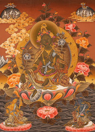 Religious Green Tara Thangka | HandPainted Wall Hanging Thangka