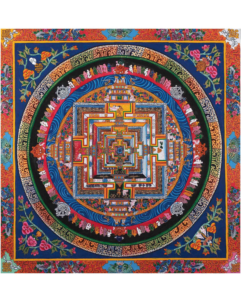 Religious Kalachakra Mandala Thangka | Buddhist Handpainted Art | Wall Hanging Decors