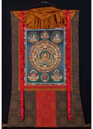 Round Buddhist Mandala Painting | Vintage Thanka for Meditation