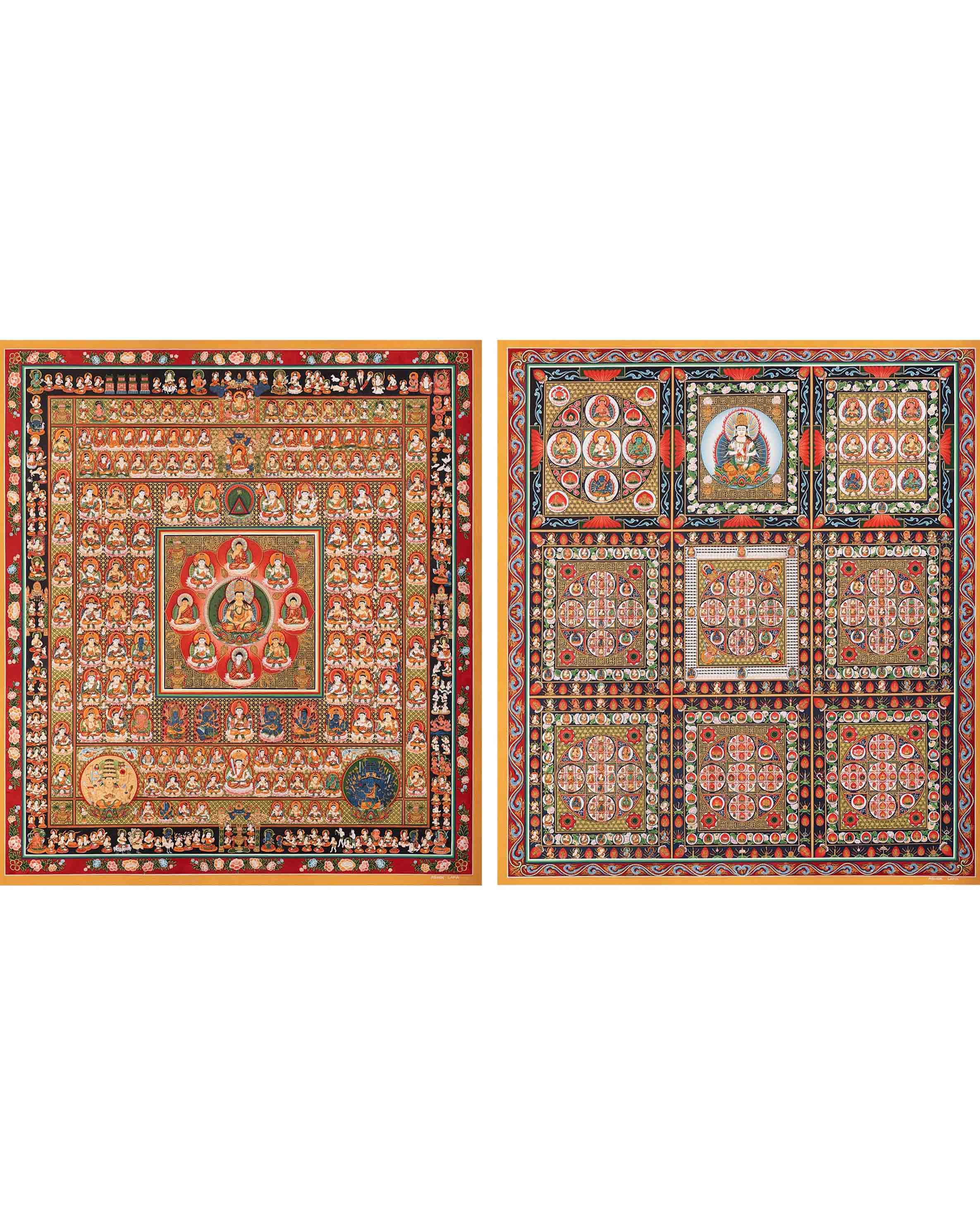 Ryokai Mandala Thangka | Rare Japanese Style Original Hand-Painted High Quality Mandala Set For Buddhist Shrine | Home Decoration