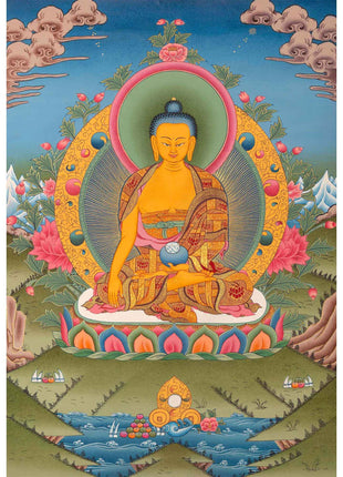 Original Hand-Painted Sakyamuni Buddha Thangka | Tibetan Wall Art for Relaxation