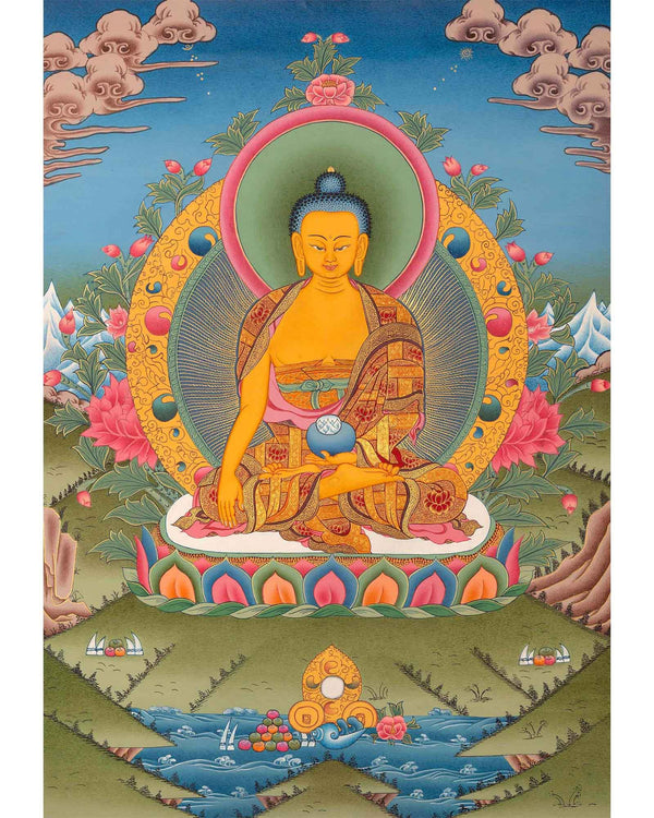 Original Hand-Painted Sakyamuni Buddha Thangka | Tibetan Wall Art for Relaxation