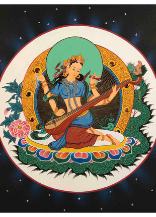 Saraswati Thangka | Lord Of Knowledge | Wall Hanging Art