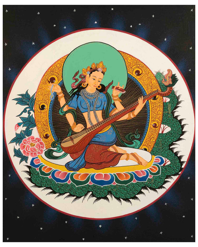 Saraswati Thangka | Lord Of Knowledge | Wall Hanging Art