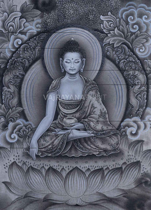 Traditional Siddhartha Gautama Drawing On Canvas | Nepali Pauba Painting Print Of Historical Buddha