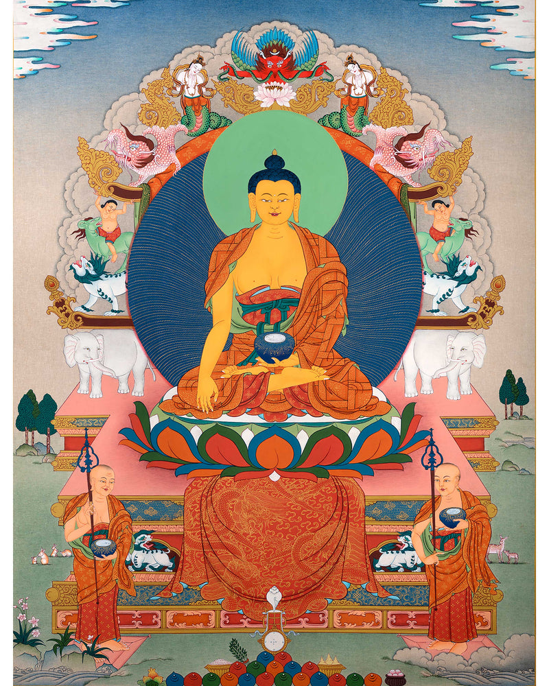 Shakyamuni Buddha Thangka Two Disciples