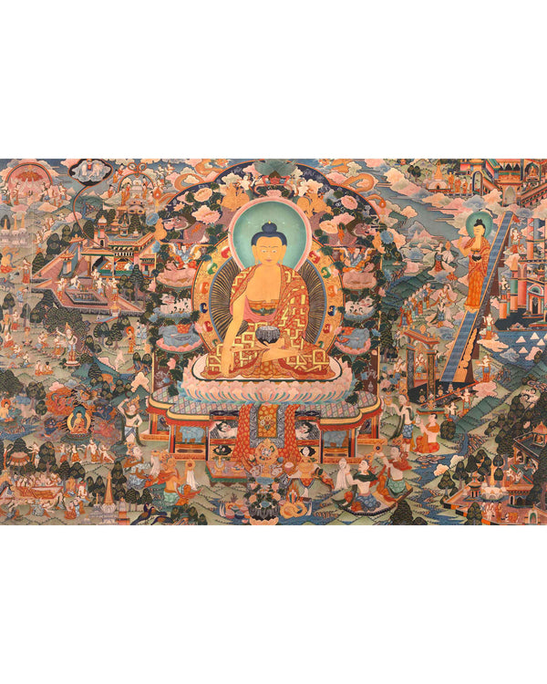 Shakyamuni Buddha Life Story | Vintage Original Hand-Painted Thangka