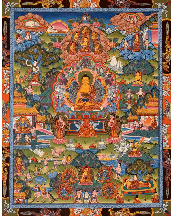 Shakyamuni Buddha Life Story | Tibetan Thangka | Wall Decor