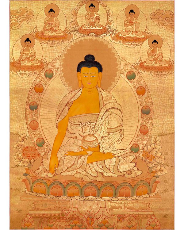 Gold Style Shakyamuni Buddha Thangka | Wall Hanging Yoga Meditation Canvas Art