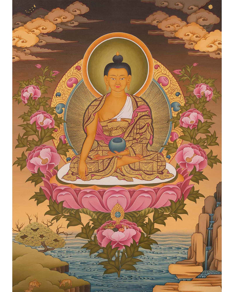 Shakyamuni Buddha Tibetan Thangka | Gautama Sitting In Vajra Posture