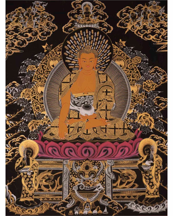 Buddha Shakymuni Thangka | 24K Gold Painted Art