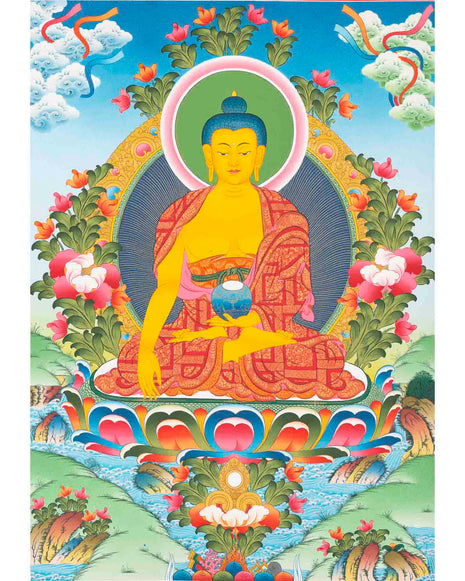 Shakyamuni Buddha Thangka | Religious Buddhist Paint | Wall Decors