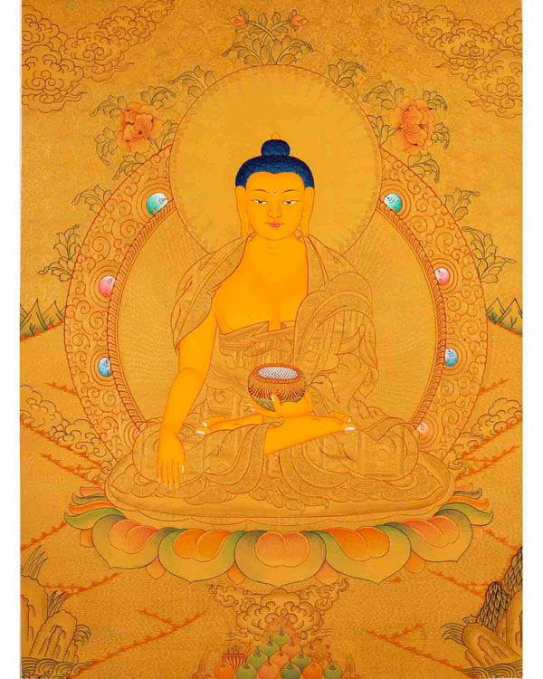 Shakyamuni Buddha Thangka | 24K Gold Painting | Wall Hanging Decors