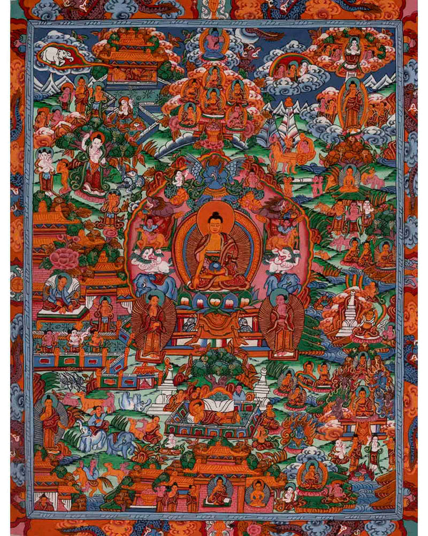 Shakyamuni Buddha's Life Story | Vintage Thangka | Wall Decors