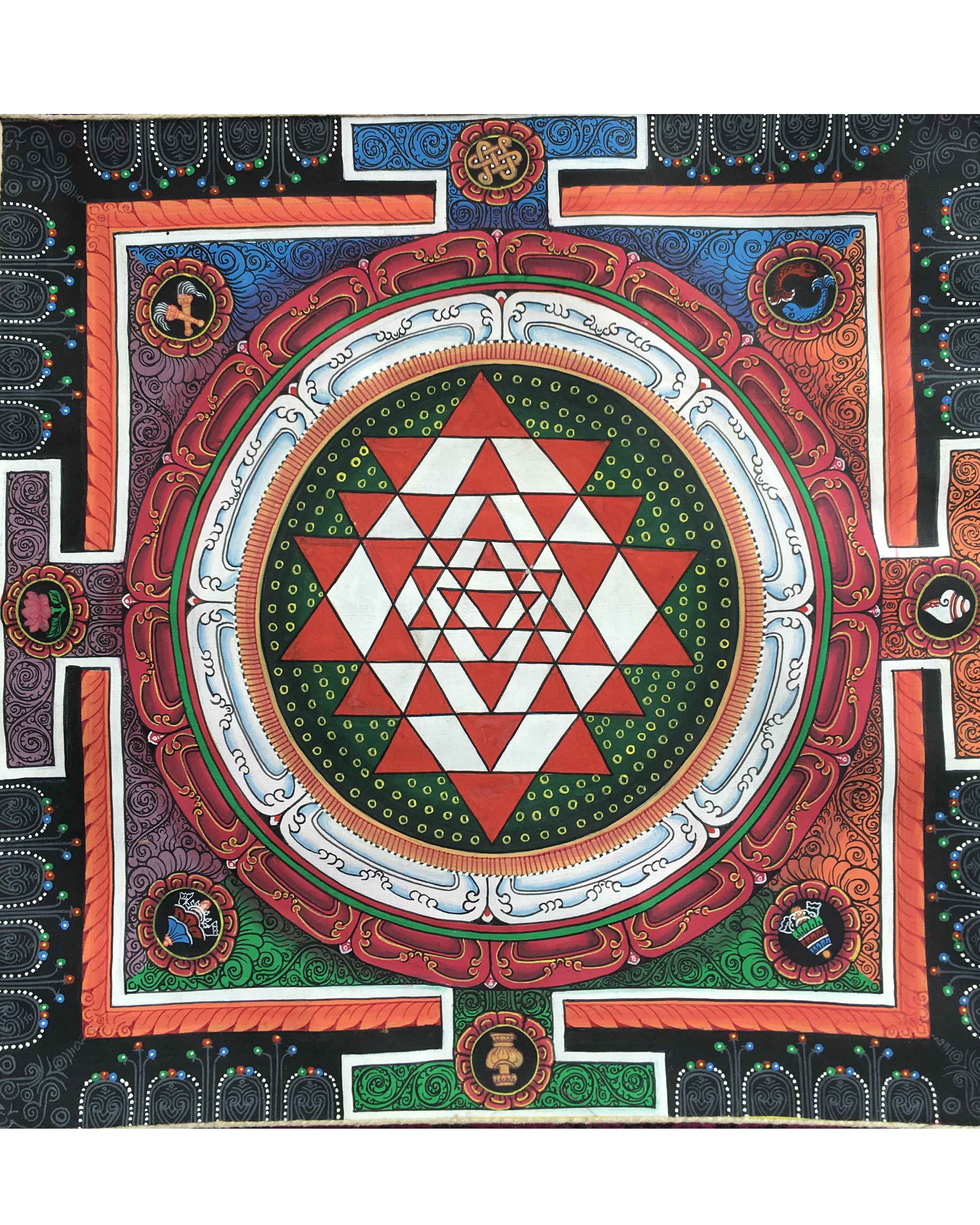 Shri Yantra Mandala Thangka | Brocade Mounted Himalayan Art