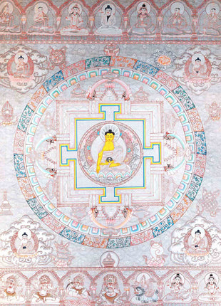 Silver Base Buddha Mandala | Thangka in Medium Size Without Brocade