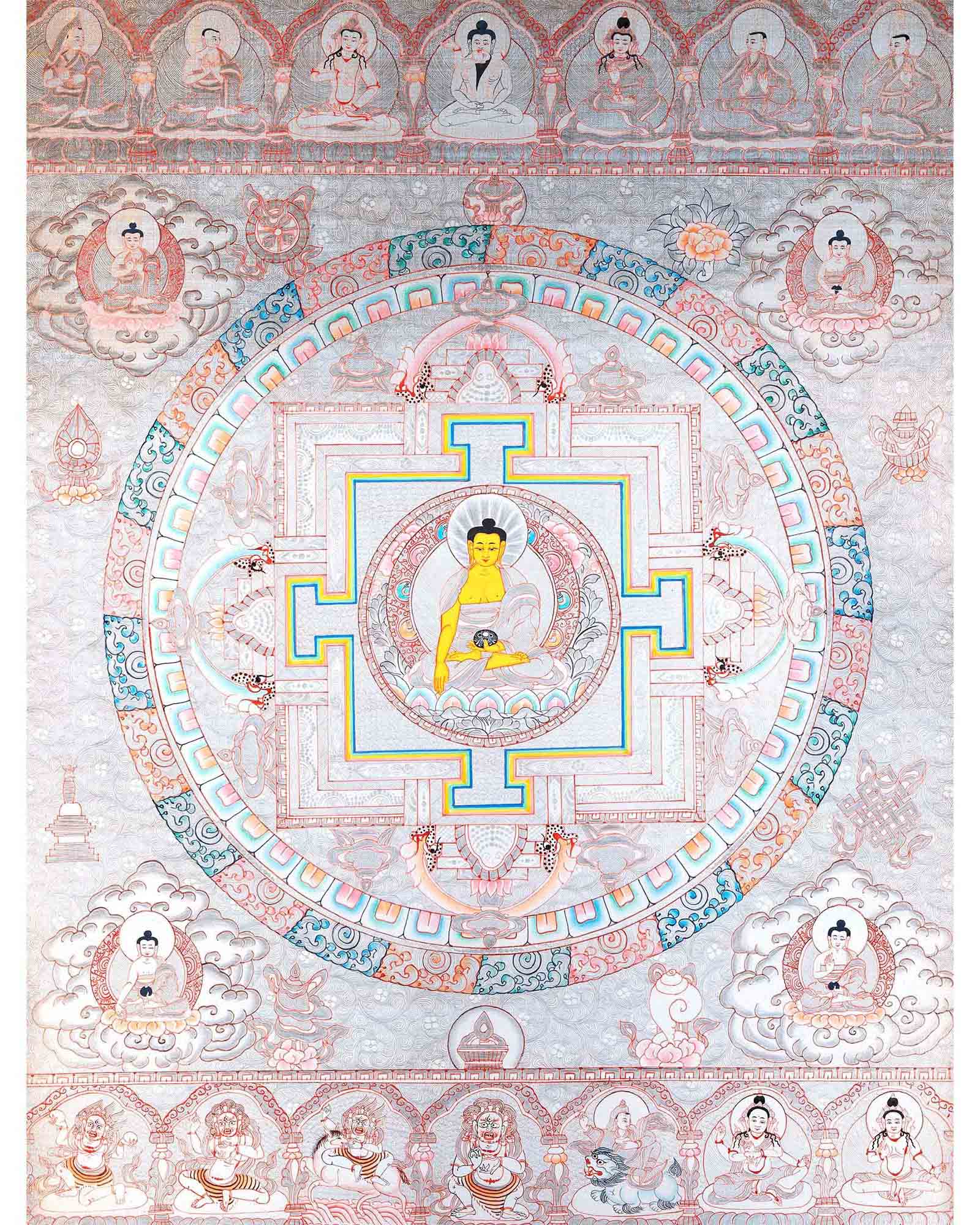 Silver Base Buddha Mandala | Thangka in Medium Size Without Brocade