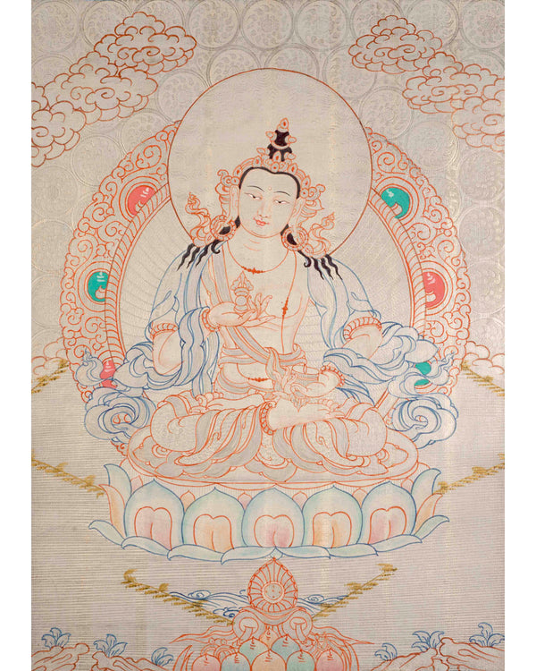 Silver Vajrasattva Thangka | Religious Wall Decoration