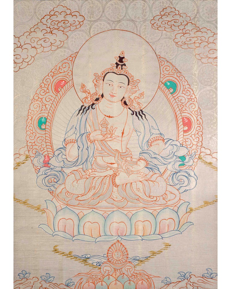 Silver Vajrasattva Thangka | Religious Wall Decoration