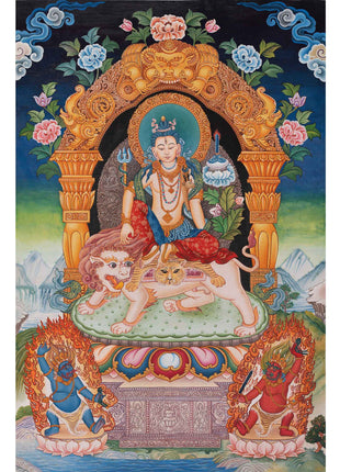 Simhanada Lokeshvara Thangka | Buddhist Handpainted Art | Religious Wall Decors