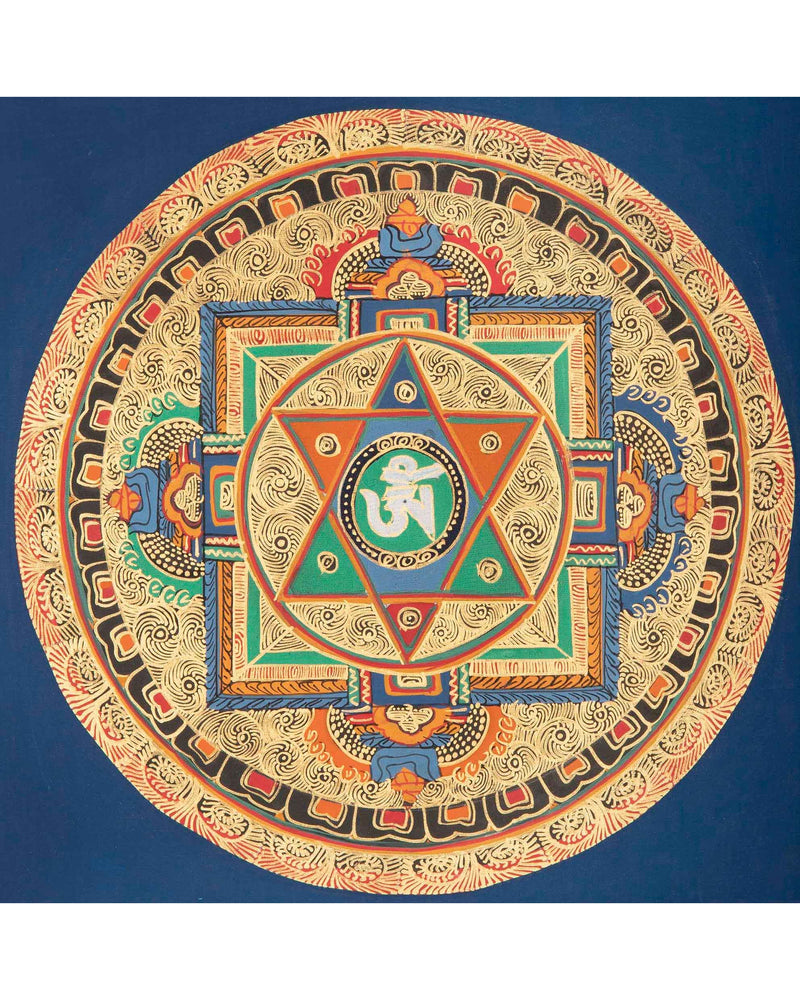 Spiritual Mantra Mandala Thangka | Handpainted Buddhist Artwork | Religious Wall Decor