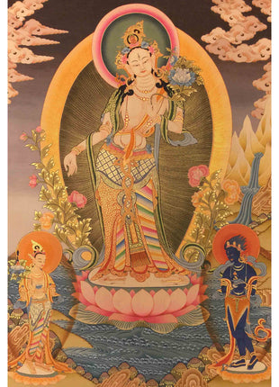 Standing White Tara Mother Goddess Healing Thangka Painting |  Wall hanging Decoration for Positivity