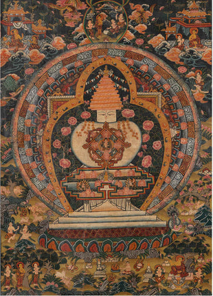 Stupa Thangka | Vintage Original hand painted Buddhist Art with brocade