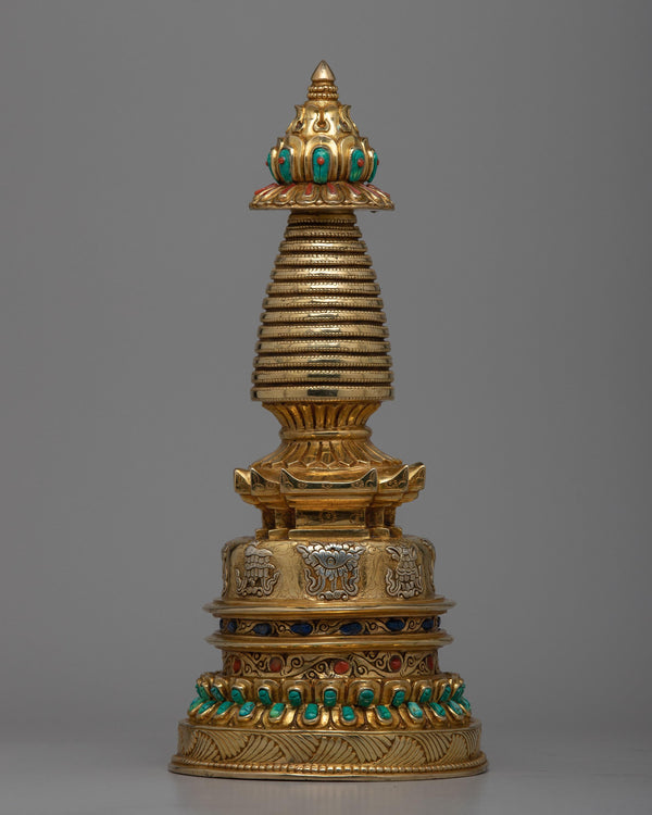 Copper Eight Auspicious Symbol Stupa