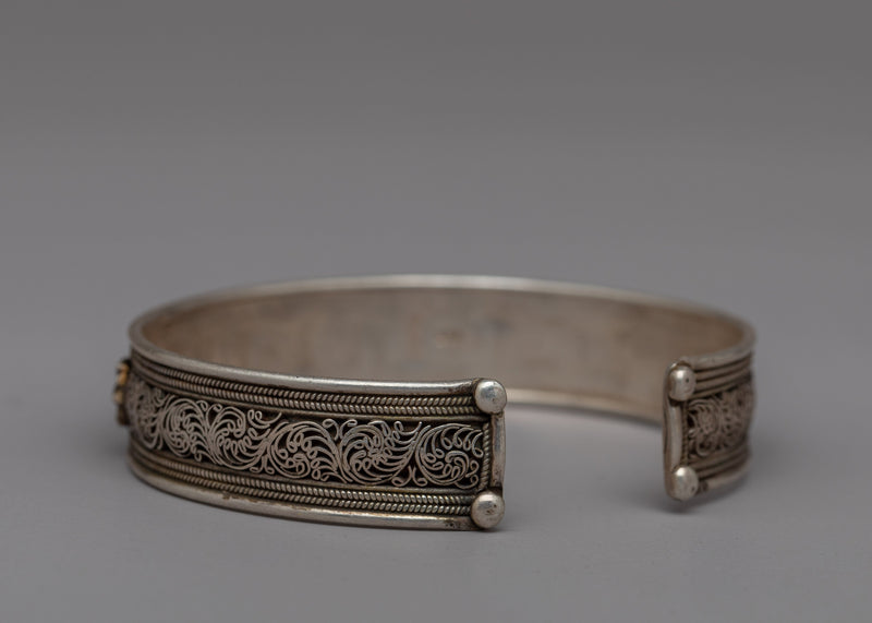 Handmade Tibetan Silver Cuff Bracelet | Exquisite Artistry and Timeless Elegance