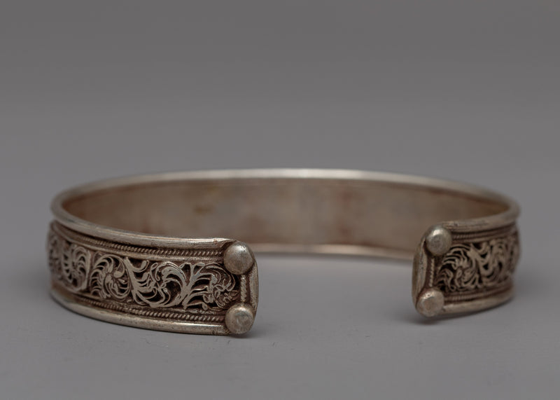 Sterling Silver Cuff Tibetan Bracelet | Handmade Artistry for a Fashionable Statement