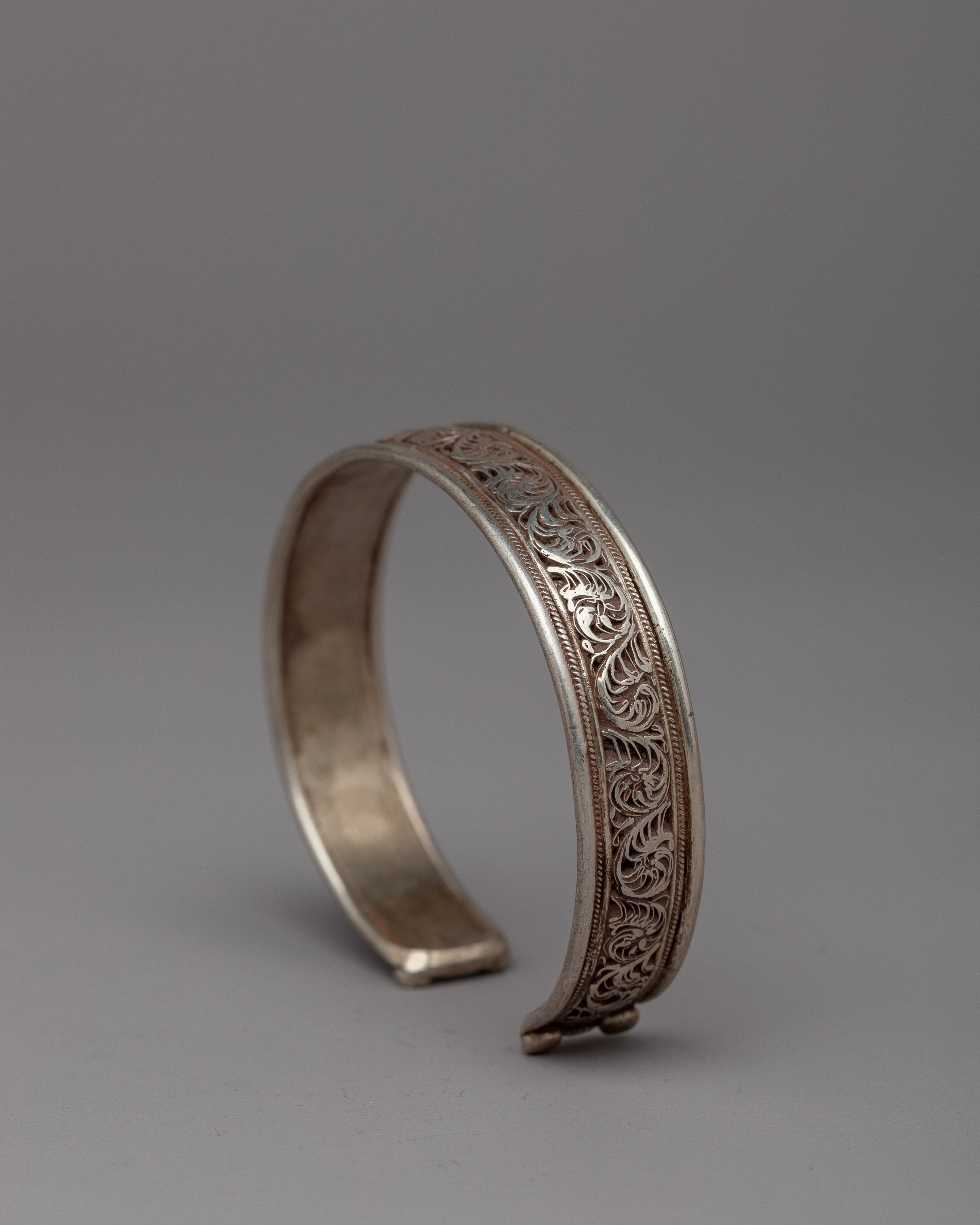 Sterling Silver Cuff Tibetan Bracelet | Handmade Artistry for a Fashionable Statement