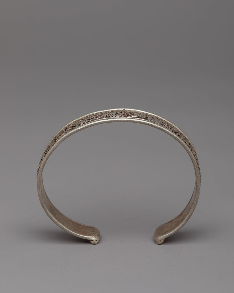 Sterling Silver Cuff Tibetan Bracelet | Handmade Artistry for a Fashionable Statement