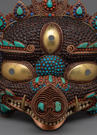 Mahakala Fierce Deity Mask | Elegant 24k Gold Plated Spiritual Symbol of Protection