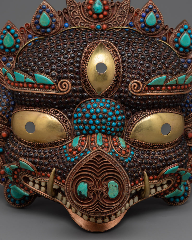 Mahakala Fierce Deity Mask | Elegant 24k Gold Plated Spiritual Symbol of Protection
