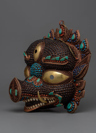 Mahakala Fierce Deity Mask | Elegant 24k Gold Plated Spiritual Symbol of Protection
