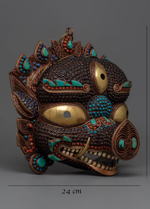 Mahakala Fierce Deity Mask | Elegant 24k Gold Plated Spiritual Symbol of Protection