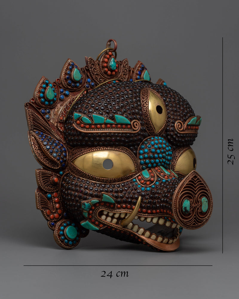 Mahakala Fierce Deity Mask | Elegant 24k Gold Plated Spiritual Symbol of Protection