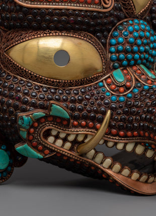 Mahakala Fierce Deity Mask | Elegant 24k Gold Plated Spiritual Symbol of Protection