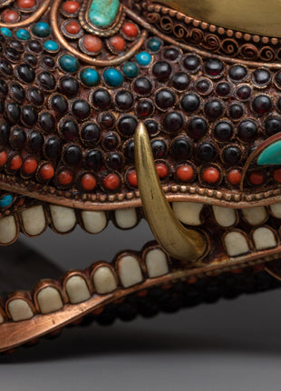 Mahakala Fierce Deity Mask | Elegant 24k Gold Plated Spiritual Symbol of Protection