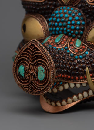 Mahakala Fierce Deity Mask | Elegant 24k Gold Plated Spiritual Symbol of Protection