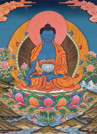 Thangka Of Medicine Buddha | 5 Dhyani Buddha | Religious Wall Decor