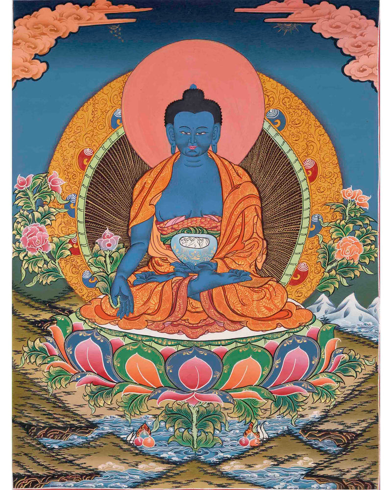 Thangka Of Medicine Buddha | 5 Dhyani Buddha | Religious Wall Decor