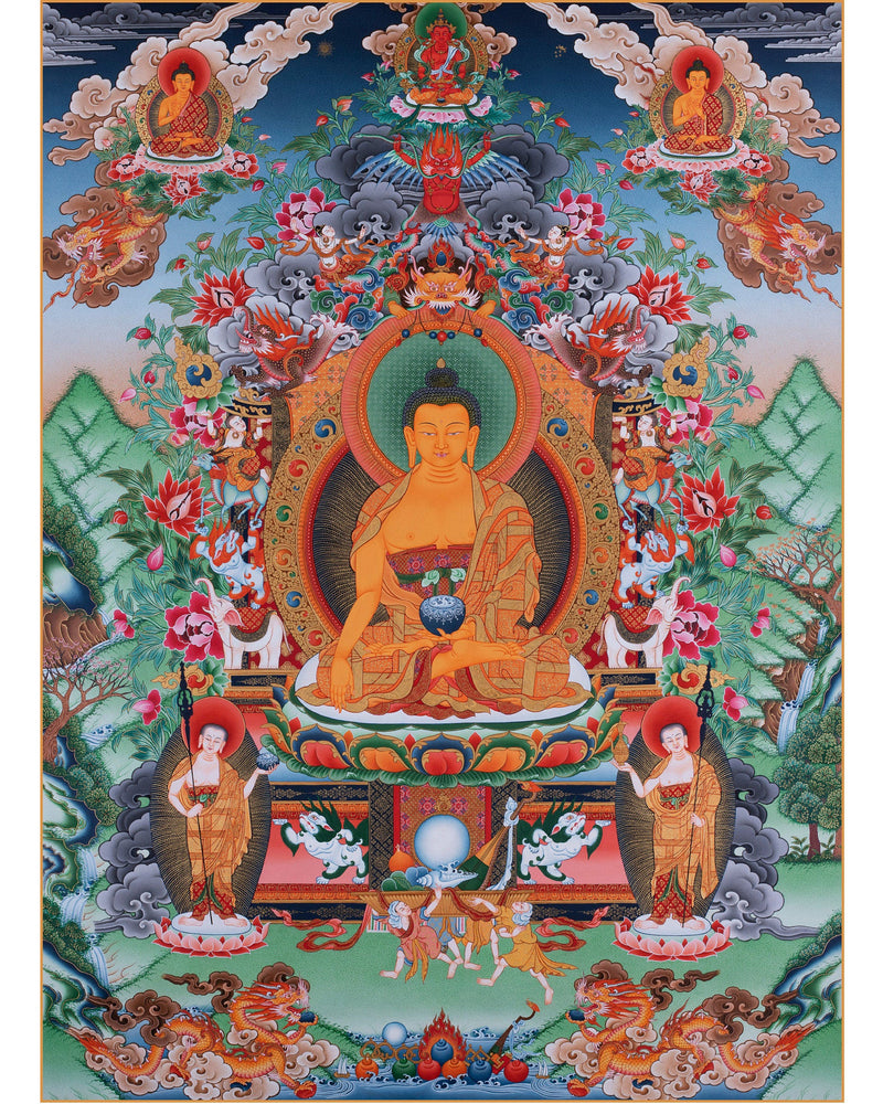 Thangka Painting Of Shakyamuni Buddha | Handpainted Tibetan Art | Thangka For Mindfulness