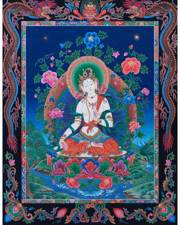 Thangka Painting Of White Tara | Newari Thangka of Tara