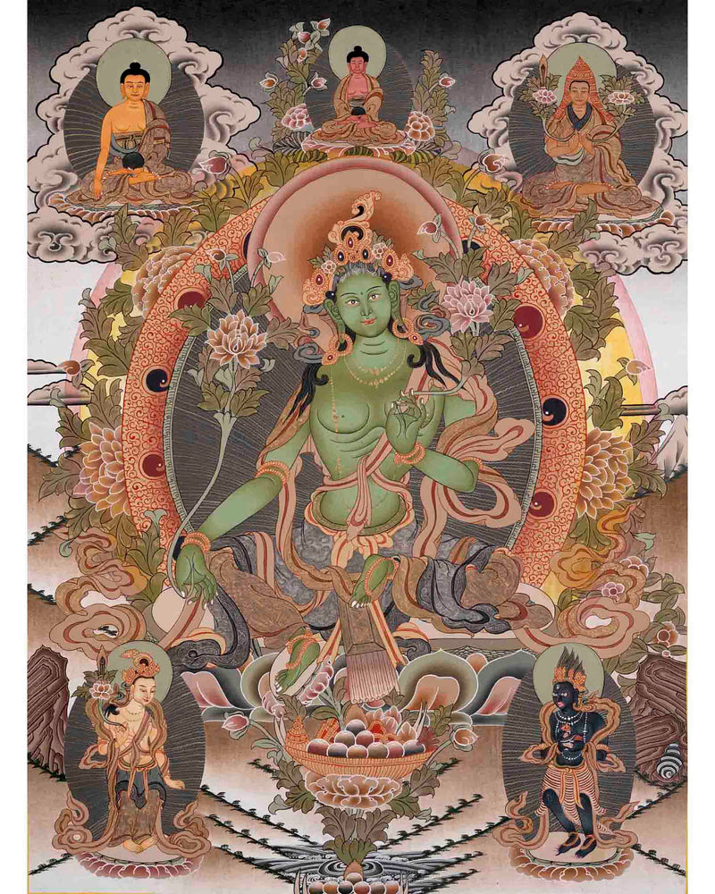 Tibetan Green Tara Thangka | Religious Wall Decoration Painting