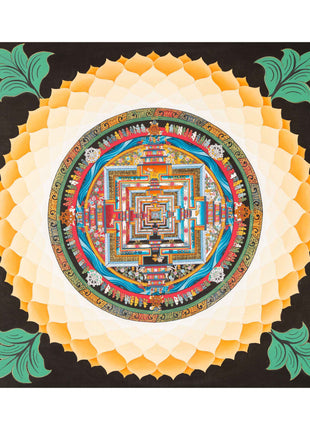 Tibetan Kalachakra Mandala Thangka | Tibetan Buddhist Art | Lotus Designed Wheel of Time Mandala | Genuine Hand Painted Tibetan Lotus Mandala