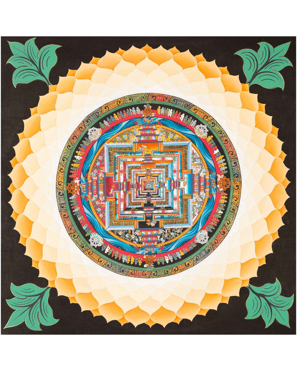 Tibetan Kalachakra Mandala Thangka | Tibetan Buddhist Art | Lotus Designed Wheel of Time Mandala | Genuine Hand Painted Tibetan Lotus Mandala