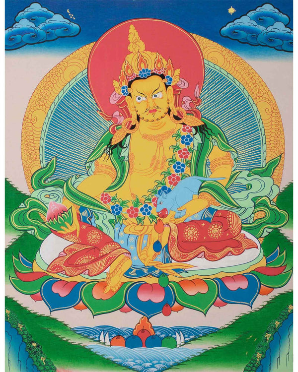 Tibetan Kubera Thangka | Dzambala Thangka Art | Original Hand Painted Wall Decor